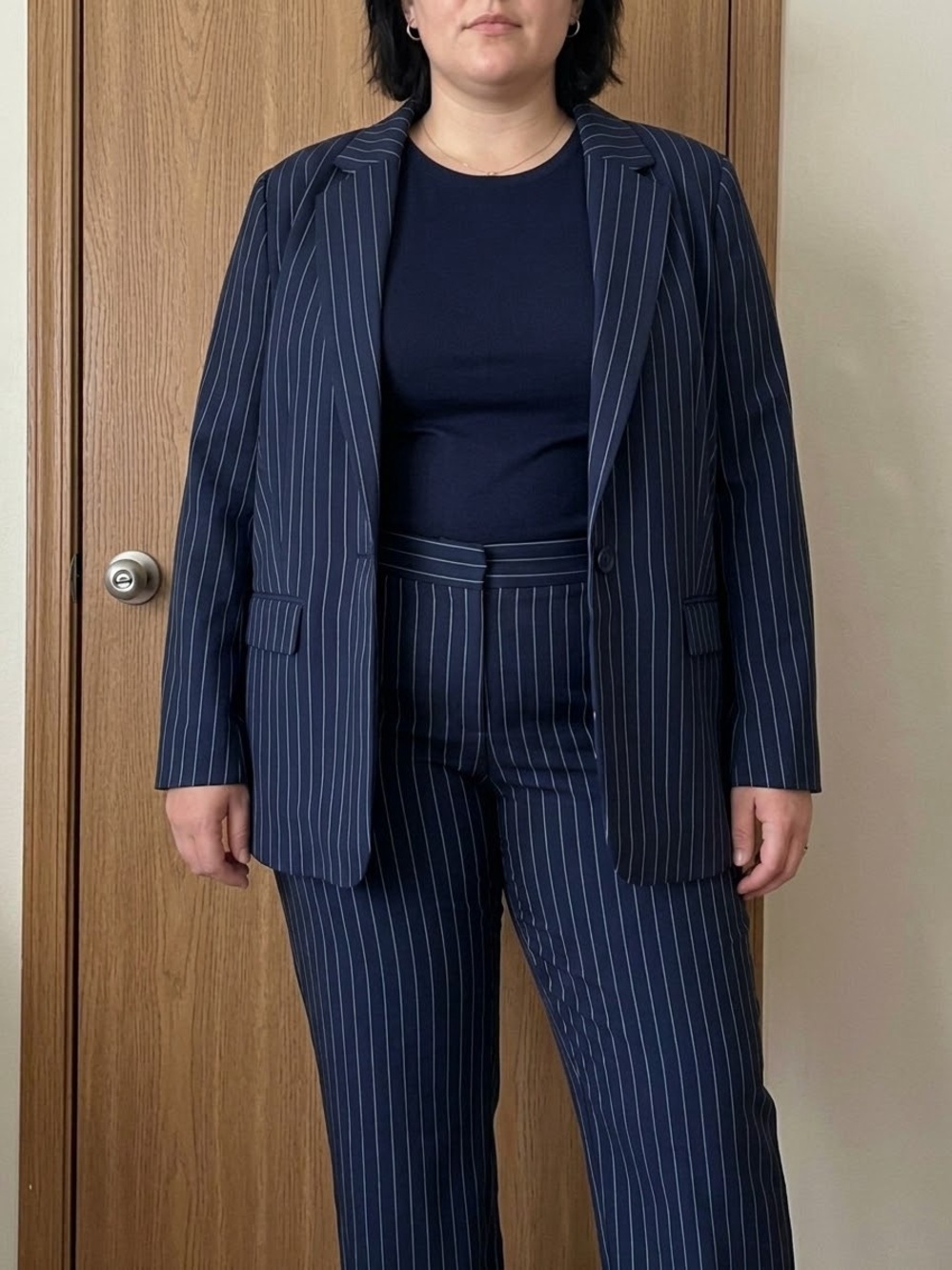 a new day Navy Pinstripe Tailored Women's Pantsuit